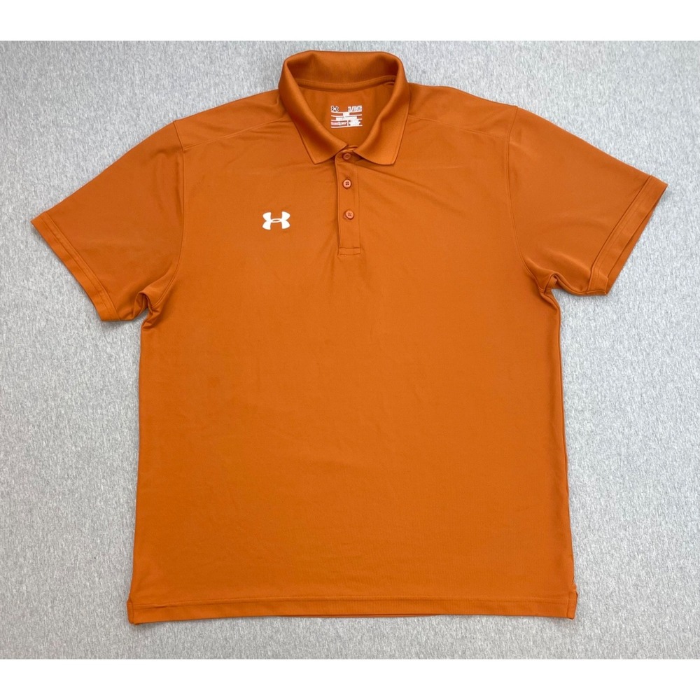 Under Armour Polo Mens XL Orange Performance Heatgear Short Sleeve